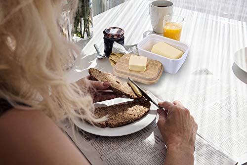 Melamine Butter Dish With Wood Lid, White Airtight Rectangular Butter Keeper By HTB