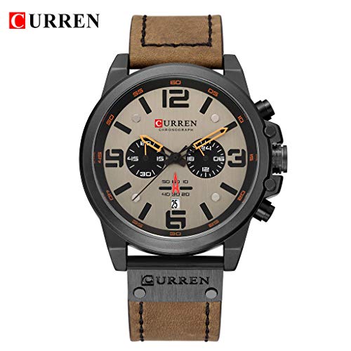 Curren Mens Watches Sport Waterproof Calendar Leather Chronograph Quartz Watch Under 20 - Thumbnail 2