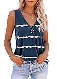 ETCYY Women Striped Sleeveless V Neck Tank Tops