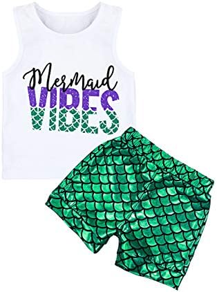 Toddler Baby Girl Mermaid Outfits I Can’t Walk I’m a Mermaid T-Shirt with Shiny Fish Scale Pant with Headband Set