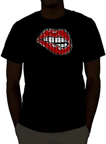 Flashwear Men's Sound Activated Real LED Light Up Equalizer T-Shirt (Small, Lips (Baby Doll - Womans Cut))