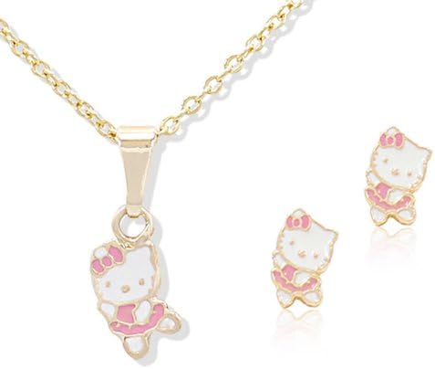 BEST OFFER!!! STOCK SALE!!! Set GF 18k Pink Hello Kitty Earrings Ballerina Girl Baby Pendant Charm in