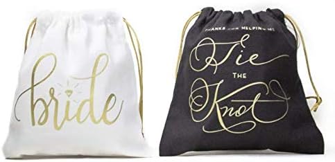 11 Piece Set of Thanks for Helping Me Tie The Knot Drawstring Canvas Gift Bags. Perfect for Jewelry or Hangover Kits for Bachelorette Parties, Weddings, or Showers!