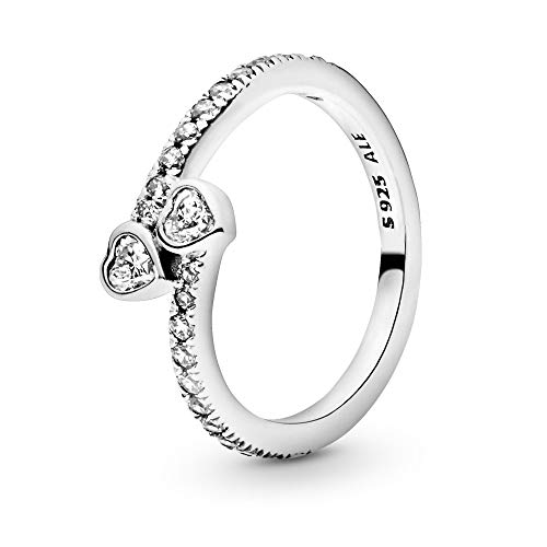 Pandora Jewelry - Two Sparkling Hearts Ring for Women in Sterling Silver with Clear Cubic Zirconia, Size 8.5 US / 58 EURO