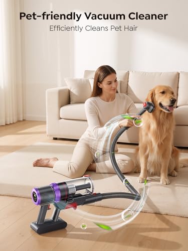 SMOTURE Cordless Vacuum Cleaner, Upgraded 650W 55KPA 70Min Vacuum Cleaner for Home, Pet Brush&3.3Ft Hose, Self-Stand, Auto Mode,Touchscreen, Anti-Tangle Vacuum, Stick Vacuum for Pet Hair/Carpet/Floor