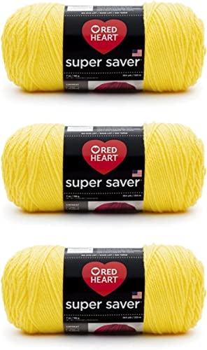 Red Heart Super Saver Pack of 3 - Bright Yellow - 7oz/198g - Acrylic - 4 Medium (Worsted) - 364 Yards - Knitting, Crocheting, Crafts & Amigurumi