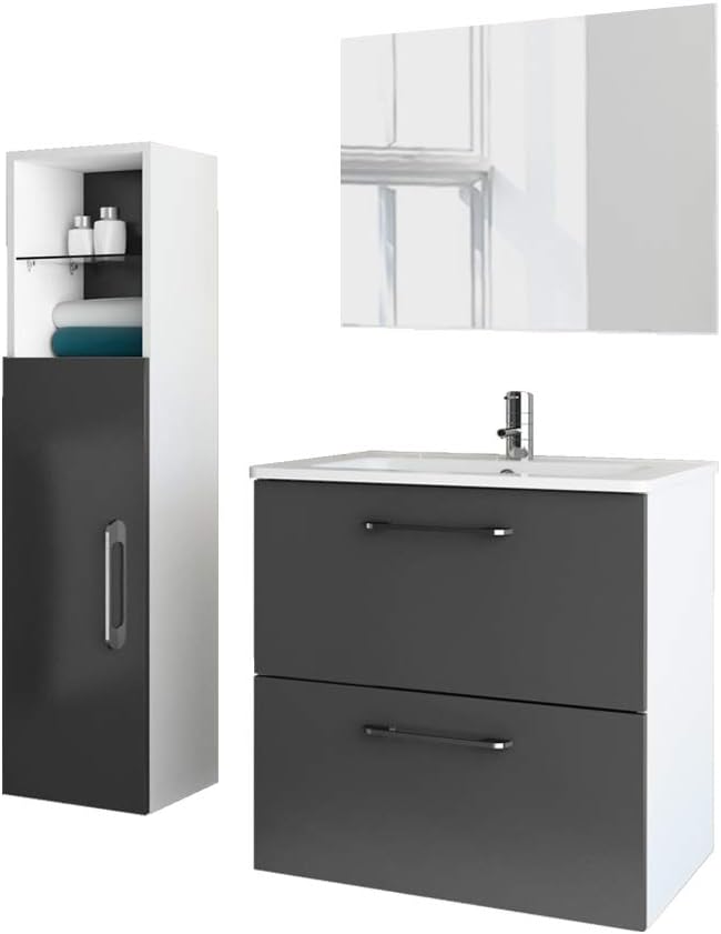 Randalco 24" Modern Bathroom Vanity Set | Happy | Grey | Vanity + Sink + Mirror + Cabinet