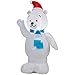 Gemmy Airblown Inflatable Polar Bear Standing Waiving Wearing Santa Hat, Blue and White Striped Scarf - Holiday Yard Decorations, 3.5 Feet Tall
