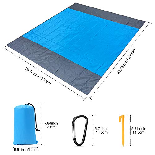 Stranddeken, picknickdeken, zandvrij strandmat, waterdicht, lichtgewicht 79 x 83 inch opvouwbare draagbare zakdeken… - Image 3