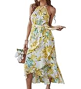 KAYWIDE Women's Summer Sleeveless Halter Neck Dress Floral Print Causal Boho Beach Party Midi Dre...