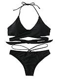 SOLYHUX Women's Sexy Halter Wrap Knotted Back Bikini Set Swimsuit