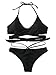 SOLYHUX Women's Sexy Halter Wrap Knotted Back Bikini Set Swimsuit