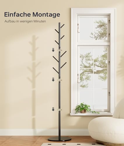 Clothes Rack with 8 Hooks, 3-Way Height Adjustable, Modern Coat Tree Made of Sturdy Metal with Sintered Stone Base for Office and Bedroom, Ideal for Coats, Hats and Bags (30 x 30 x 167 cm)