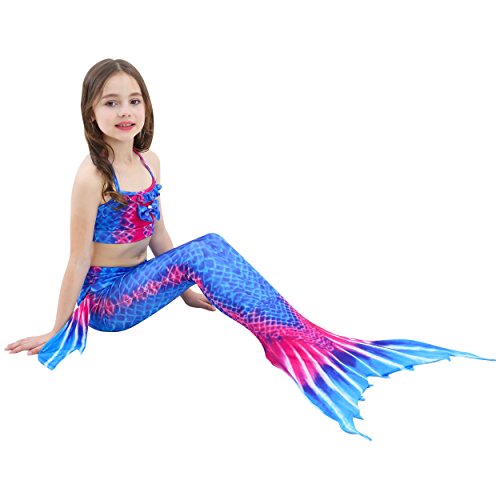 Eafior 3PCS Girls Swimsuit 2018 Princess Mermaid Tail Bikini Bathing Swimsuit Swimwear Can Match Monofin (A-03, M(4T)/3-4Y)