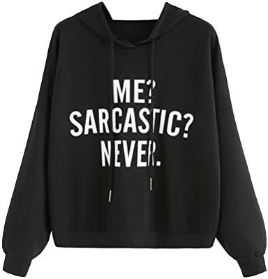 Women Long Sleeve Me Sarcastic Never Letter Print Pullover Hoodie Sweatshirt