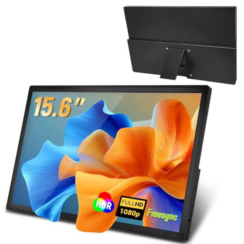 Monitor Portatil para Notebook 15.6" FHD IPS Ultra Fino 1080P com HDR e FreeSync USB-C/HDMI Zero Latência - Tela Portátil para Notebook com Filtro de Luz Azul,pare Viagens, Casa, Trabalho e Jogos