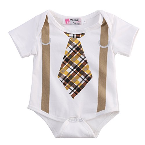 Newborn Infant Baby Boy Clothes Plaid Tie Suspenders Bodysuit Romper Outfits