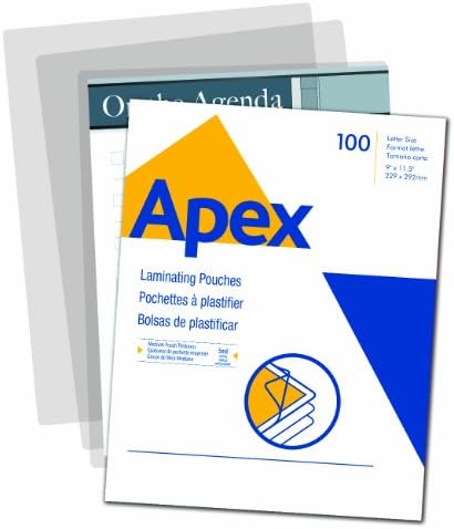 Apex Medium Laminating Pouches, Letter Size for 5 Mil Setting, 100 Pack (5242901)