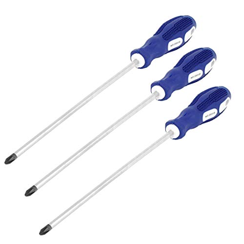 Autoly 3 Pcs 12" Length Shank 6mm Magnetic Tip Cross Head Non -Slip Phillips Screwdriver
