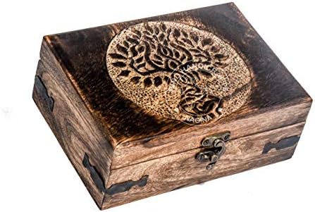 Vintage Handmade Picket Urn Tree of Life Engraving Handcarved Jewelry Field for Girls-Males Jewel | Dwelling Decor Accents | Ornamental Packing containers | Storage & Organiser (7″ x 5.5″ x 3.5″, Tree 1)