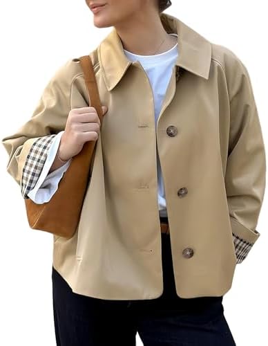 Amazon.com: Women's Retro Short Trench Coat Spring Autumn Loose