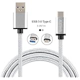 USB C Cable to USB 3.0 3.3 ft (1M) , Swees Type C Cable to USB 3.0 Braided for Nexus 6p 5x, New Macbook Mac, Apple TV 4, Chromebook Pixel, Lumia 950, One Plus 2 and More Type C Devices , Silver