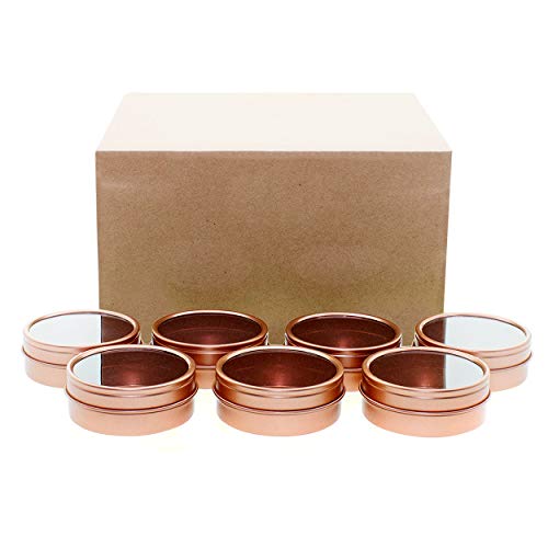 Mimi Pack 2 oz Tins 24 Pack of Shallow Window Top Round Tin Containers with Lids For Cosmetics, Party Favors and Gifts (Rose Gold)
