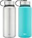 Simple Modern 32oz Summit Water Bottle 2 Pack - Two Vacuum Insulated 18/8 Stainless Steel Wide Mouth Hydro Travel Mugs - Powder Coated Double-Walled Flask - Caribbean Blue/Stainless Steel