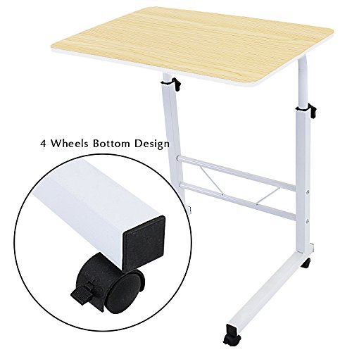 Jerry & Maggie - Adjustable Height Desk Laptop Desk Movable Bedside Table Lapdesk with 4 Wheels Flexible Wooden Stand Desk Cart Tray Side Table - Light Wood Tone - Thumbnail 2