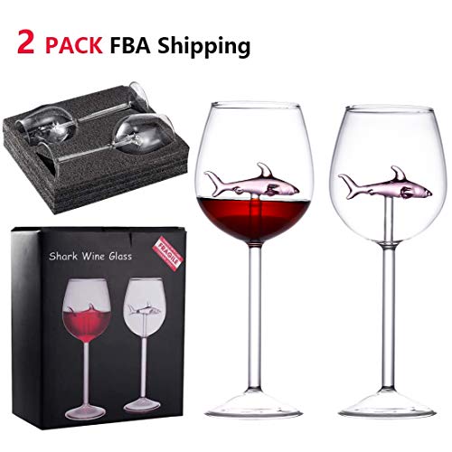 JGLASSMALL 2 Packs Shark Wine Glass Goblets - Fun Novelty Bar Gift for Wine Lovers Fancy Party Glasses
