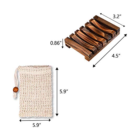 Blasoul Wooden Soap Dishes Bamboo Soap Dish Soap Holder Hand Craft Bathtub Shower Dish Sink Scrubber Sponge Holder Handmade Soap Box Made of Natural Pine Soap Exfoliating Bag Natural Soap Saver 4PCS