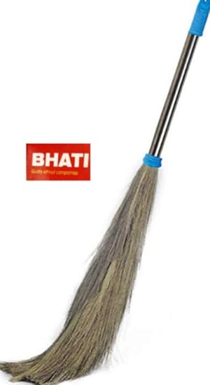 BHATI Eco Friendly Soft Grass Floor Broom Stick for Floor Cleaning (Phool Jhadu/Mop) Pack of 2