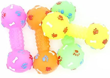 Savena Squeaky Dog Dumbbell Bite Resistant Squeaker No Stuffing Dog Toy Assorted Types Colors,4-Pack (Medium Bone FootPrint Pack of 4)