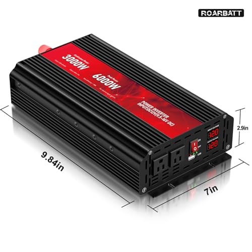 3000W Power Inverter 12V DC to 110V/120V AC, 6000W Peak Car Inverter with 2 AC Outlets, 2.4A USB Port & LCD Display, Portable Backup Power Converter for RV, Truck, Solar, Camping, Off-Grid & Emergency