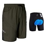 Baleaf Men's 3D Padded Mountain Bike Cycling Baggy Shorts - Removable Mesh Linner Underwear Army Green Size XXL