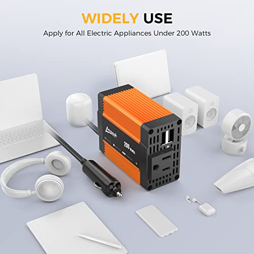 Ampeak 200W Car Power Inverter 11 Safe Protections DC 12V to AC 110V Car Converter 4.8A Dual USB Ports for iPhone,Ipad,Laptop