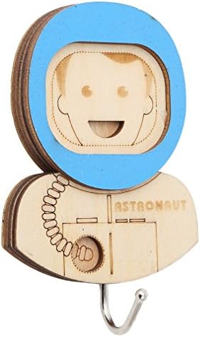 ODN Multipurpose Creative Cute Cartoon Wooden Wall Hooks Self Adhesive Wall Door Hook Clothes Hanger Stick Hook (astronaut)