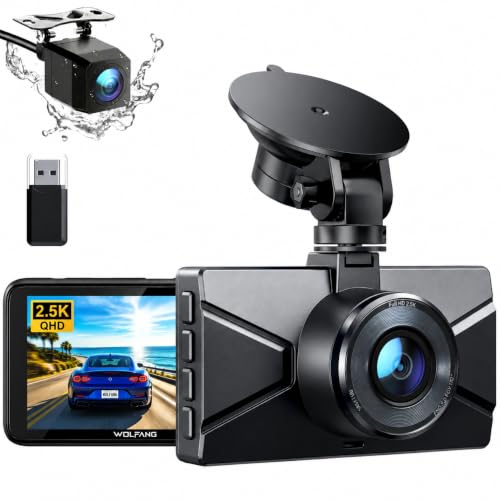 2.5K Dashcam Voiture Avant Arrière, 1440P+1080P FHD Camera Embarquée Voiture, IPS 3" Camera Voiture Grand Angle de 170°+140°, G-Capteur, WDR, 24H Mode Parking, Enregistrement en Boucle