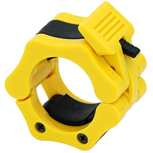 Strainho Olympic Weight Bar Clips - 2 inch Barbell Collars - Quick Release Olympic Barbell Clamp for Weightlifting, Olympic Lifts and Strength Training (Yellow)