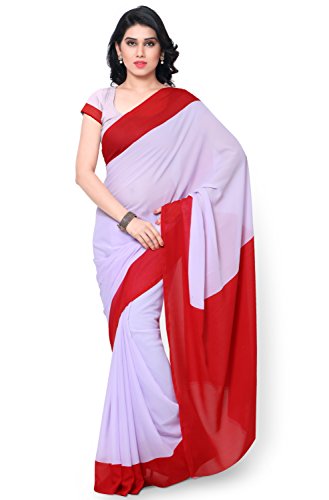Janasya Women's Red & White Printed Georgette Saree