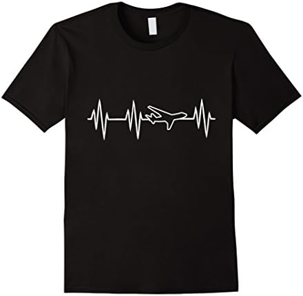 Mens Airplane Pilot Heartbeat T-Shirt, Funny Cute Flying Gift Large Black