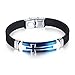 Stainless Steel Crucifix Cross Silicone Bracelets Cuff Bangle Wrist Band Bracelet, Black/Blue (Blue)