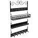 MyGift 4-Tier Wall Mounted Black Metal Hanging Jewelry Organizer with 18 Hooks, Earring Holder and Necklace, Bracelet Display Rack