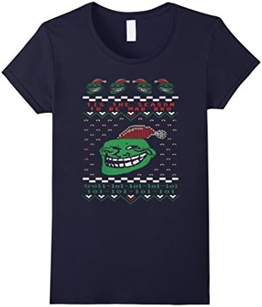 Womens Vietees Troll face tis the season to be mad bro t-shirt Large Navy