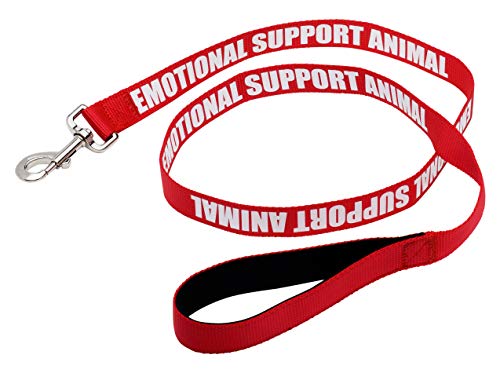 Just 4 Paws Padded Emotional Support Dog Leash with Neoprene Handle & Reflective Print on Both Sides, 4 Foot Long, 2 Widths, for Harnesses, Vests or Collars, Red (Large 1" X 4', Red)