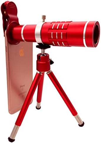 Jaylinna Upgraded Universal HD 18x Telephoto Telescope Sets Clip-on Camera Lens Kits with Tripod for Iphone Samsung HTC Sony and more (Red)
