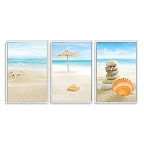 Framed Canvas Wall Art - Romantic Beach - Canvas Prints Home Artwork Decoration for Living Room,Bedroom - 16"x24"x3 Panels