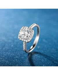 MDFUN - Anillo de compromiso chapado en oro blanco de 18 quilates con circonita cúbica para mujer