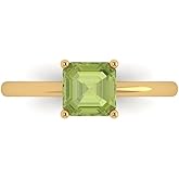 Clara Pucci 14K Solid Yellow Gold 1 ctw Peridot Solitaire Ring for Women | Anniversary, Birthday Gift | 6mm Asscher Cut