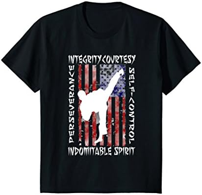 Kids Taekwondo Shirt 5 Tenets Taekwon-do Martial Arts Kick White 8 Black